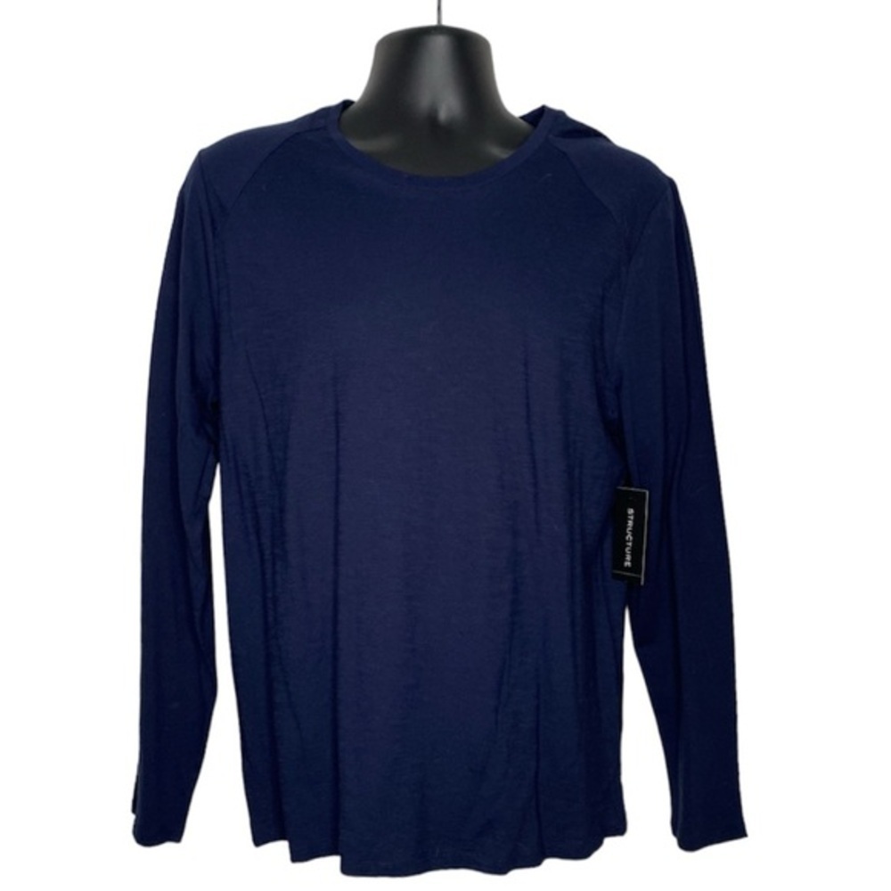 Structure Classic Long Sleeve Crewneck Shirt (Size:L, Color:Navy-Blue)
